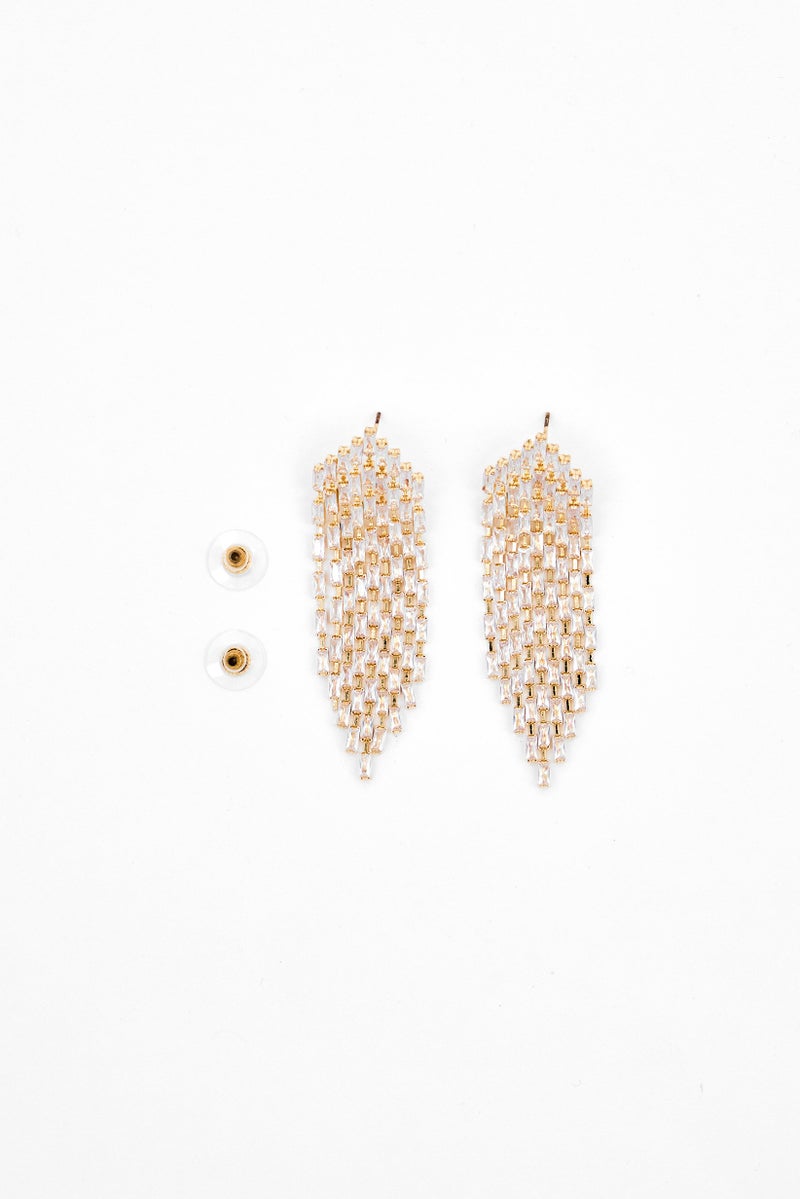 Badgley Mischka Women 1 Pair Rhinestone Chain Finger Post Earrings, Gold - Image 3